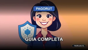 Ilustración de una profesional mujer sonriente junto a un escudo digital flotante, representando la seguridad de PagoRUT.