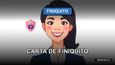 Ilustración de una profesional chilena sonriente junto a un documento de finiquito y un escudo de protección de datos personales.