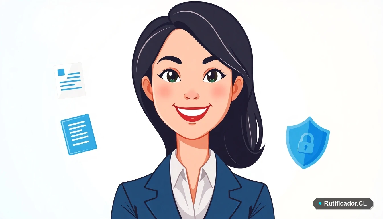 Ilustración profesional de una mujer con un documento digital y un escudo de seguridad para la protección de datos personales en el finiquito.