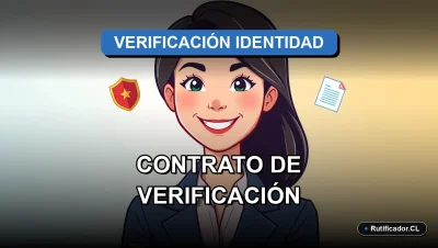 Ilustración de portada para blog sobre contrato de verificación de identidad en Chile. Personaje profesional sonriente junto a elementos de seguridad digital.