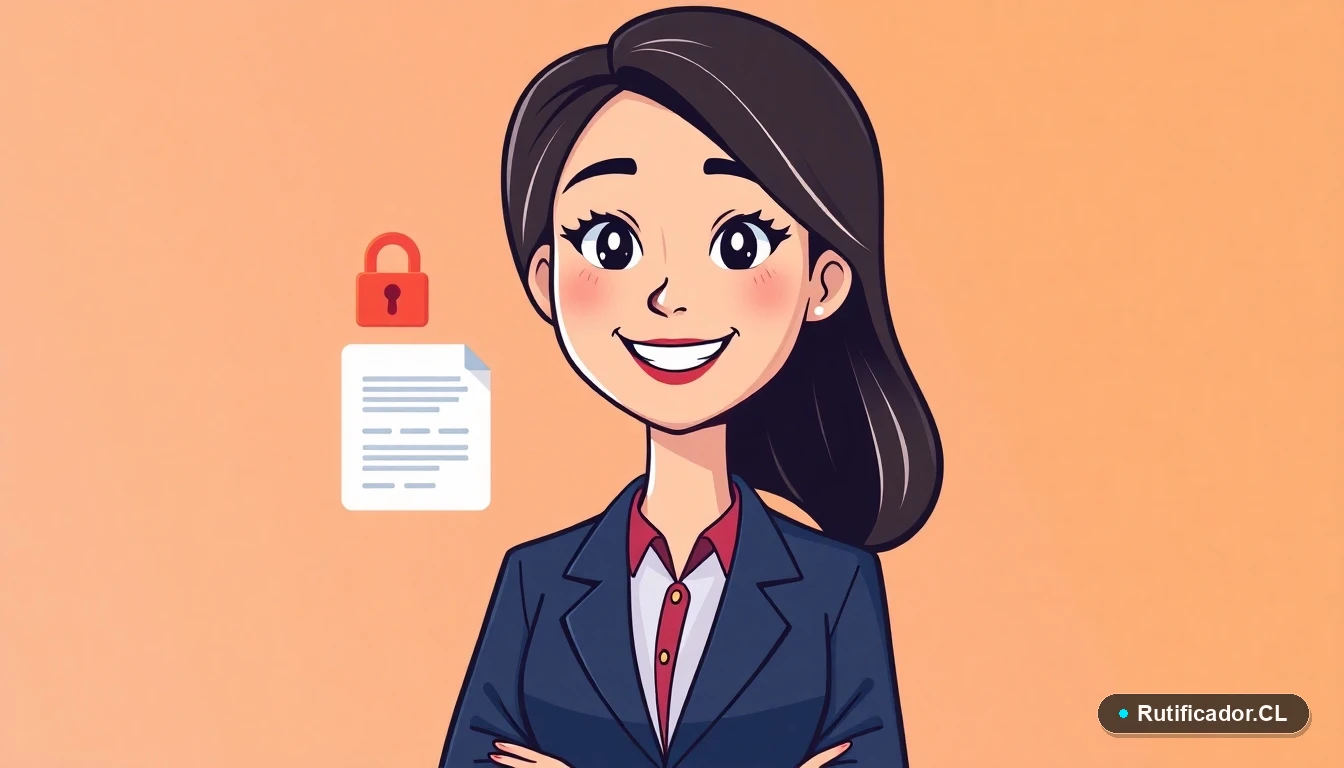 Ilustración de profesional chilena con documento digital para contrato de verificación de identidad