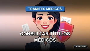 Ilustración corporativa de un profesional médico sonriente junto a un escudo flotante, representando la consulta de títulos ante la Superintendencia.