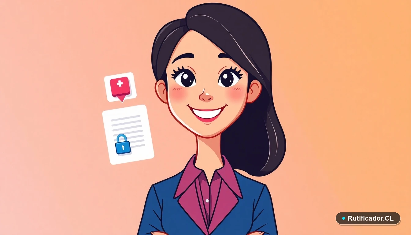 Ilustración de una profesional usando una plantilla de email para consultar títulos médicos en Chile de forma segura.