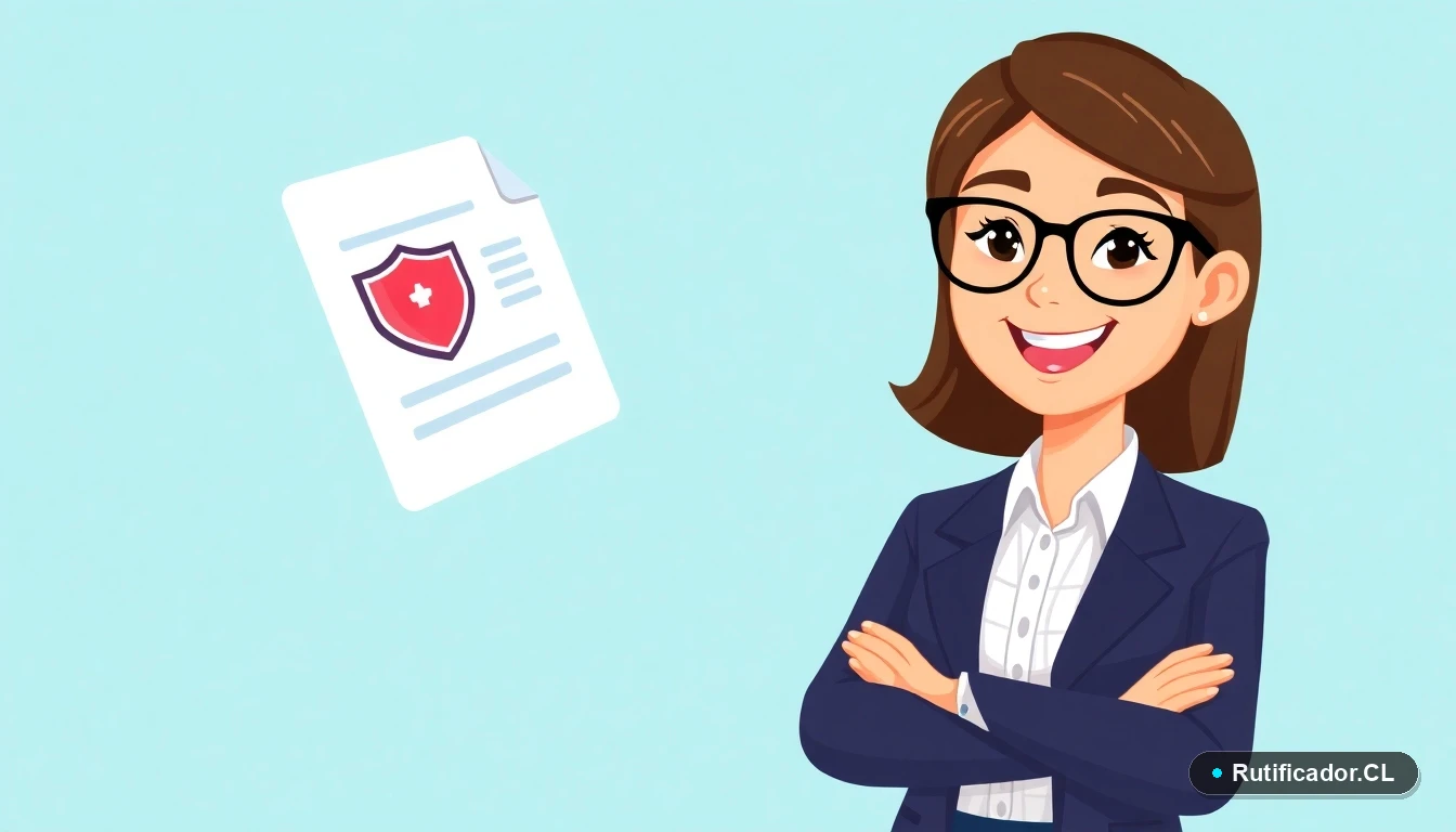 Ilustración de una profesional chilena junto a un documento digital de solicitud de acceso a información pública.