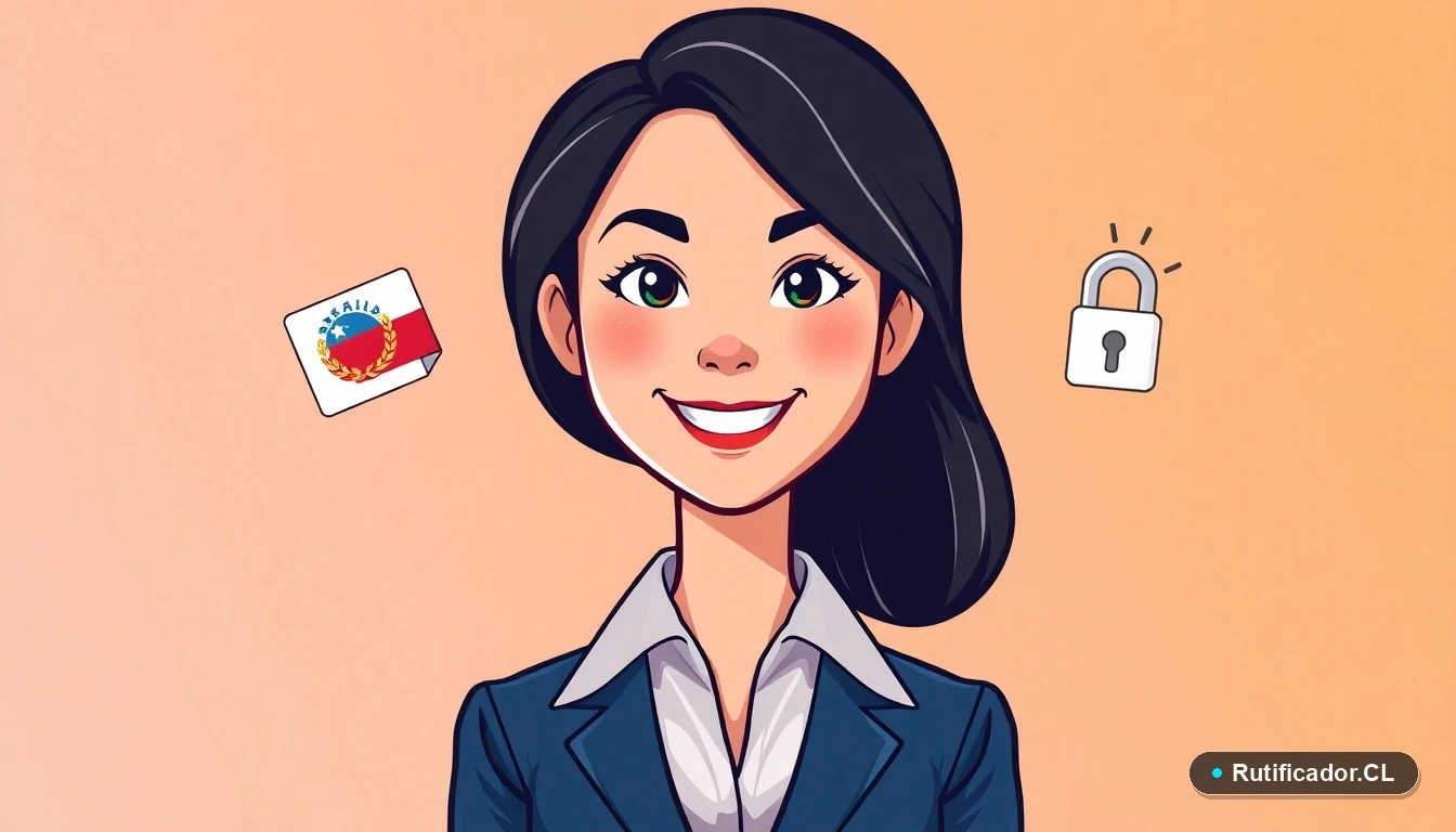 Mujer profesional chilena con documento digital flotante para solicitud de RUT