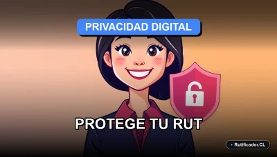 Ilustración de una profesional chilena sonriente junto a un escudo digital flotante que protege su identidad, estilo corporativo colorido.