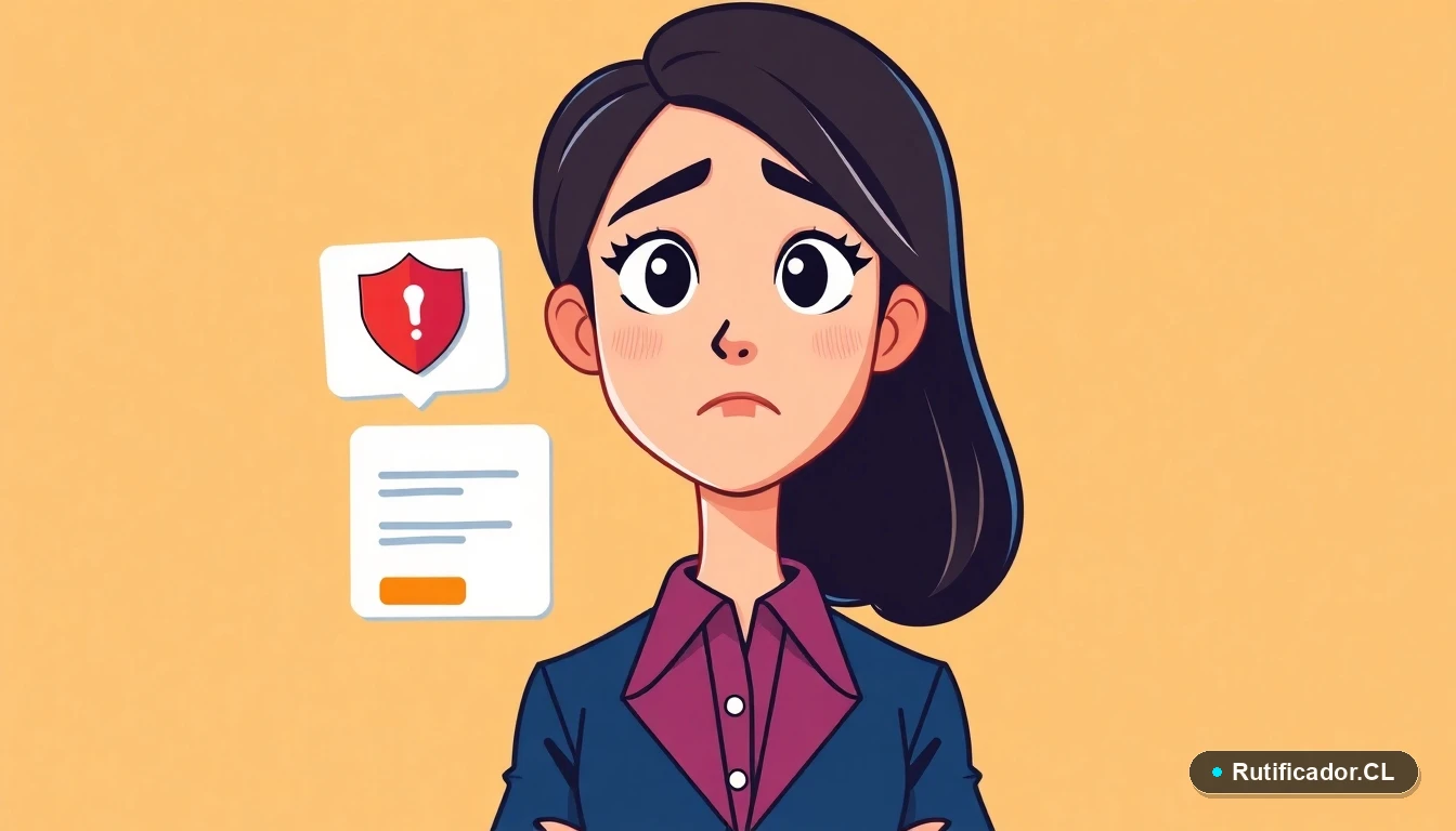 Ilustración de una profesional chilena presentando un reclamo formal por fuga de datos personales.