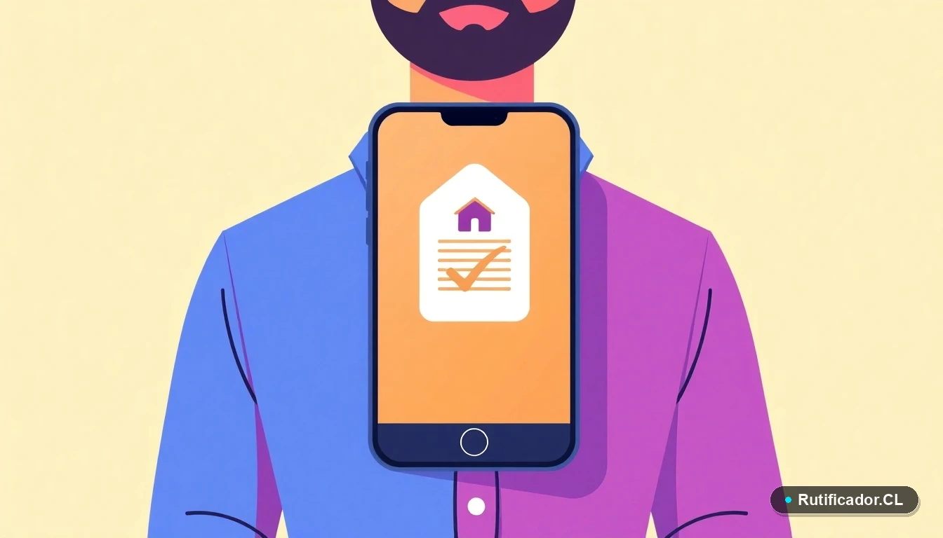 Ilustración plana de un teléfono inteligente y un documento digital flotante, simbolizando la postulación en línea al Registro Social de Hogares de Chile.