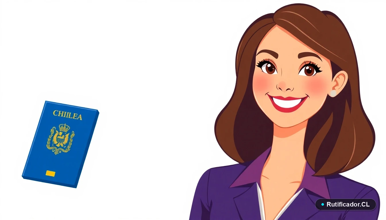Ilustración de mujer renovando pasaporte chileno de forma segura y oficial