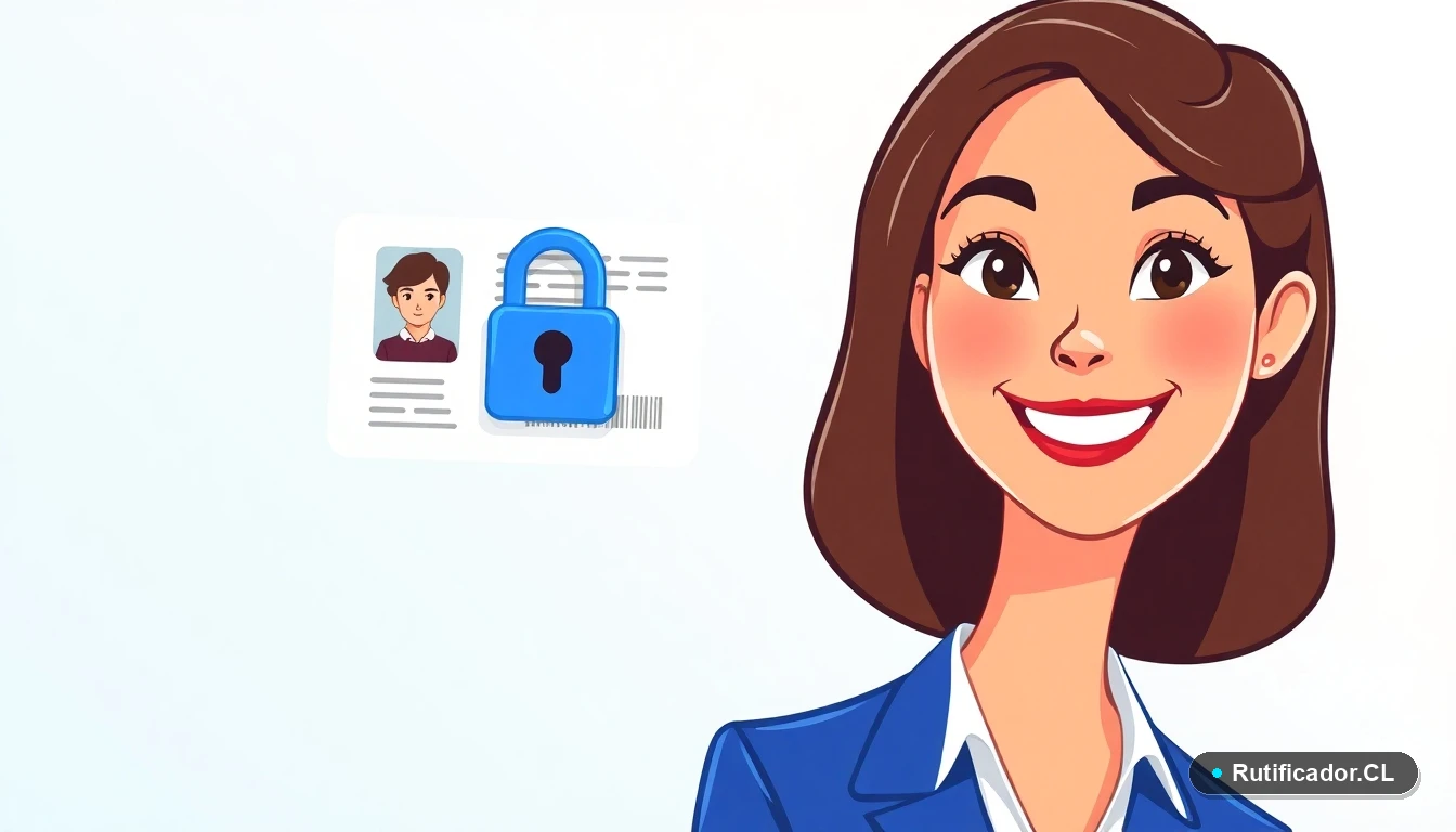 Ilustración de mujer extranjera renovando su cédula de identidad chilena de forma segura y oficial.