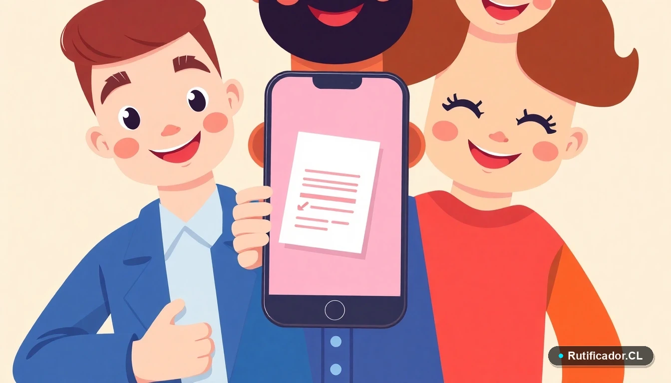 Iconos de un teléfono inteligente y un documento digital flotantes, representando un simulador de finiquito digital seguro y fácil de usar.