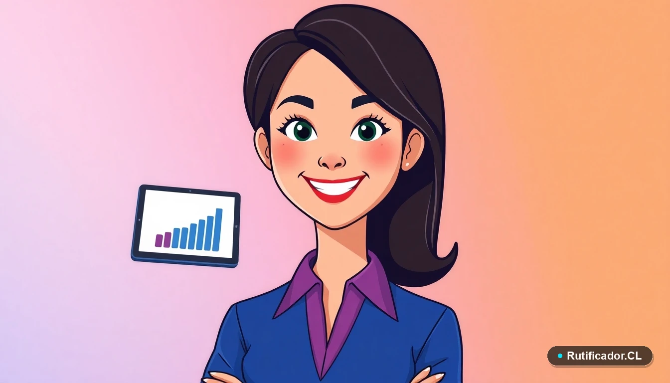 Ilustración de una profesional chilena usando un simulador digital para calcular el puntaje del Registro Social de Hogares.