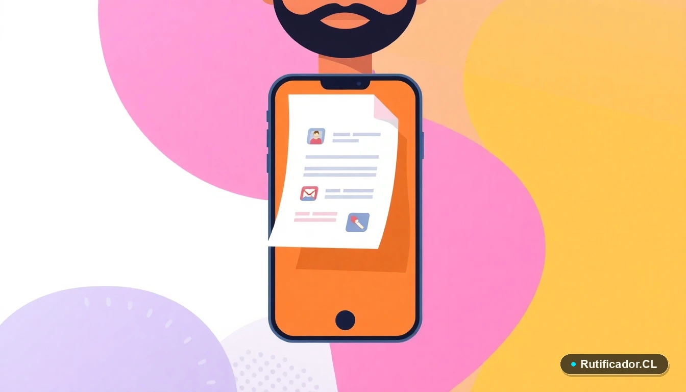 Iconos digitales abstractos de un teléfono y un documento, representando trámites en línea para proteger la identidad.