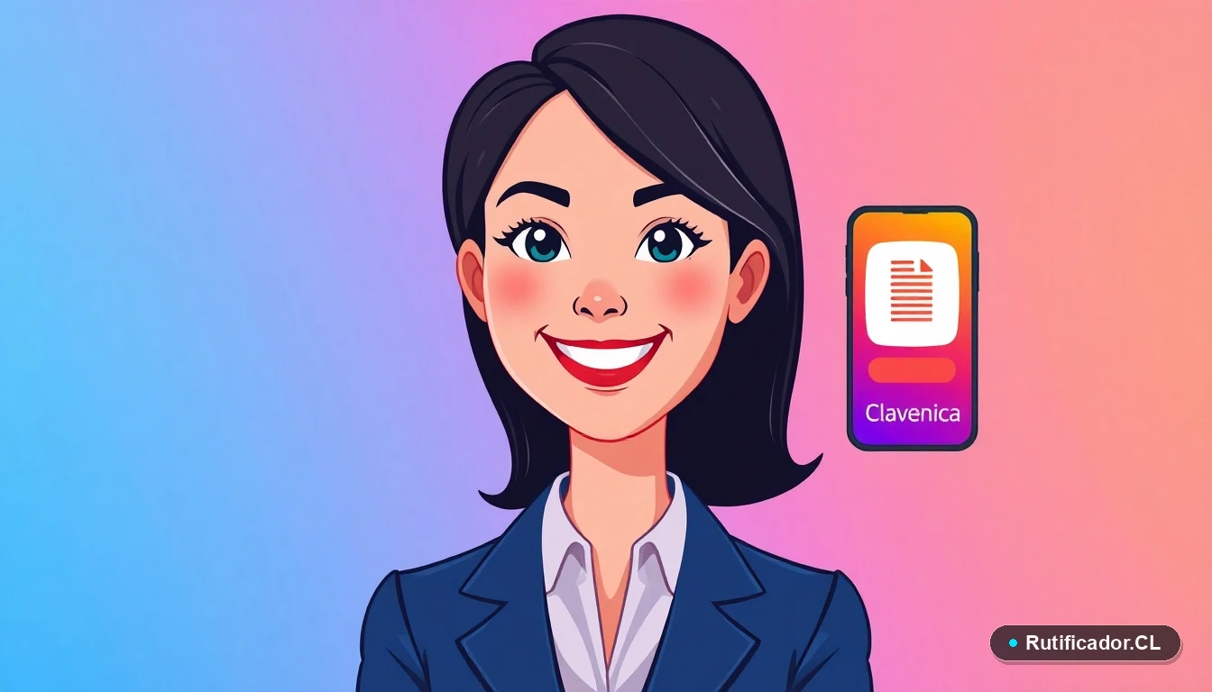 Mujer profesional usando ClaveÚnica en su smartphone para trámites digitales en Chile