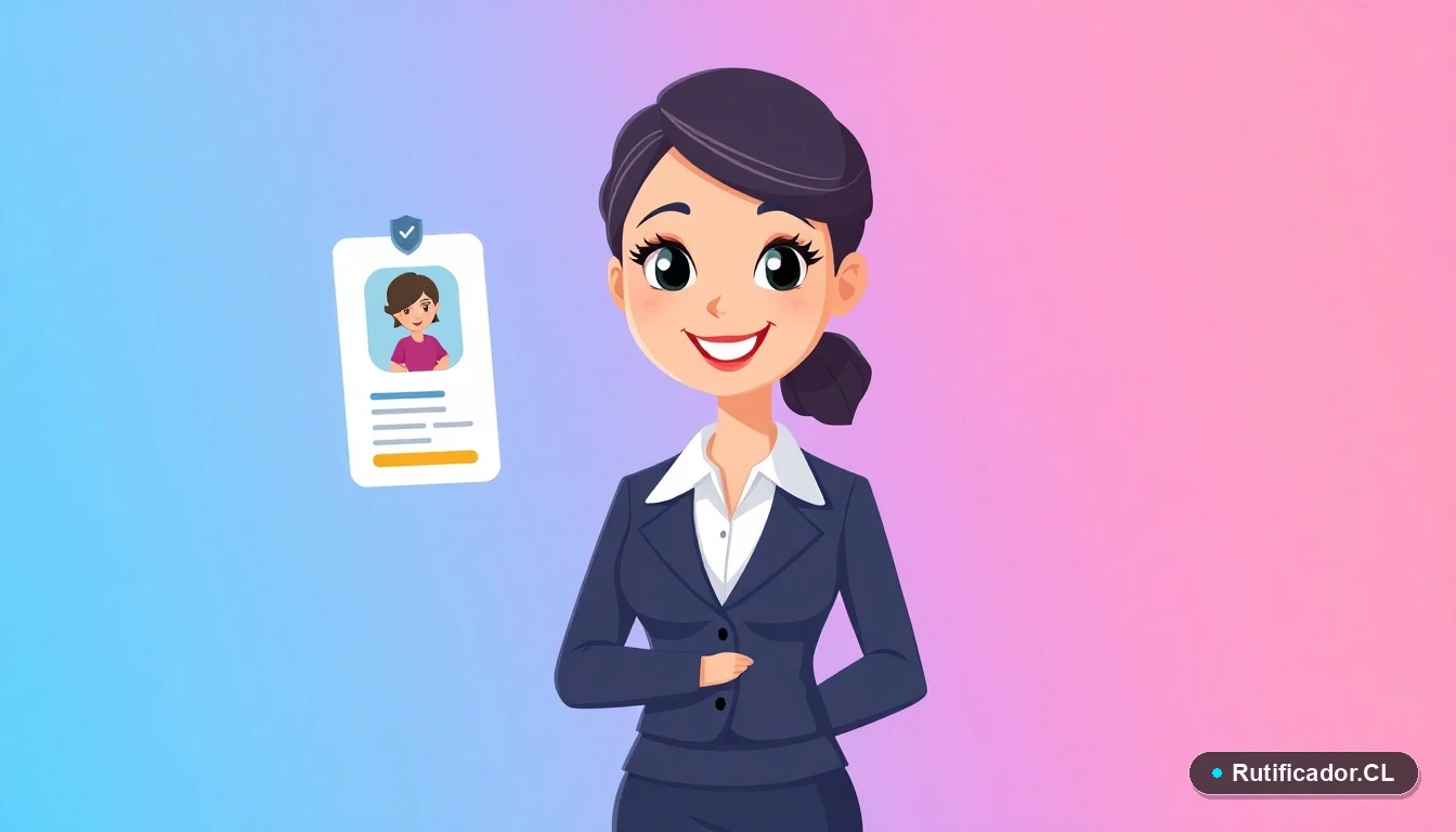 Ilustración de mujer profesional verificando su identidad digital con el Registro Civil de Chile de forma segura.