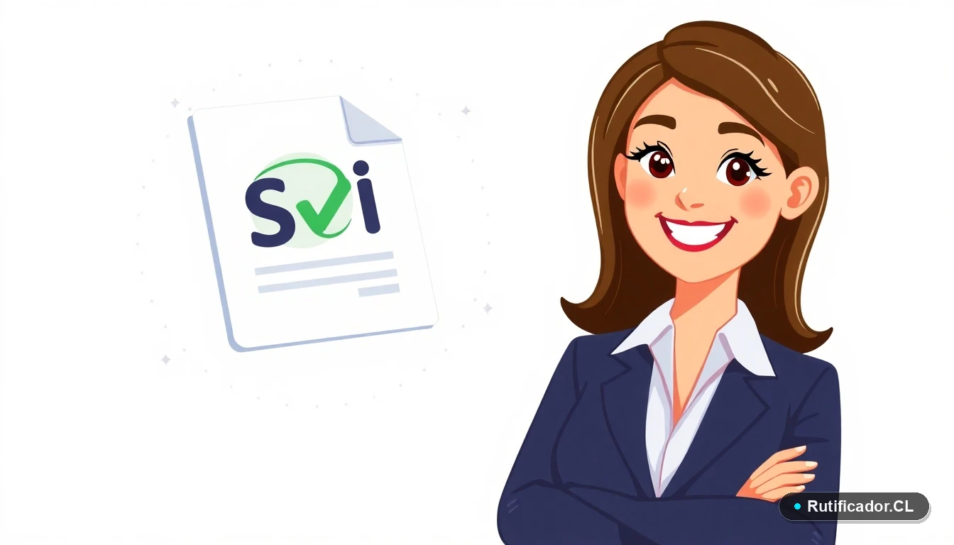 Ilustración de profesional verificando RUT de empresa en portal SII Chile de forma segura.