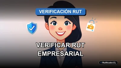 Ilustración corporativa de una profesional verificando un RUT de empresa de manera legal y privada en Chile.