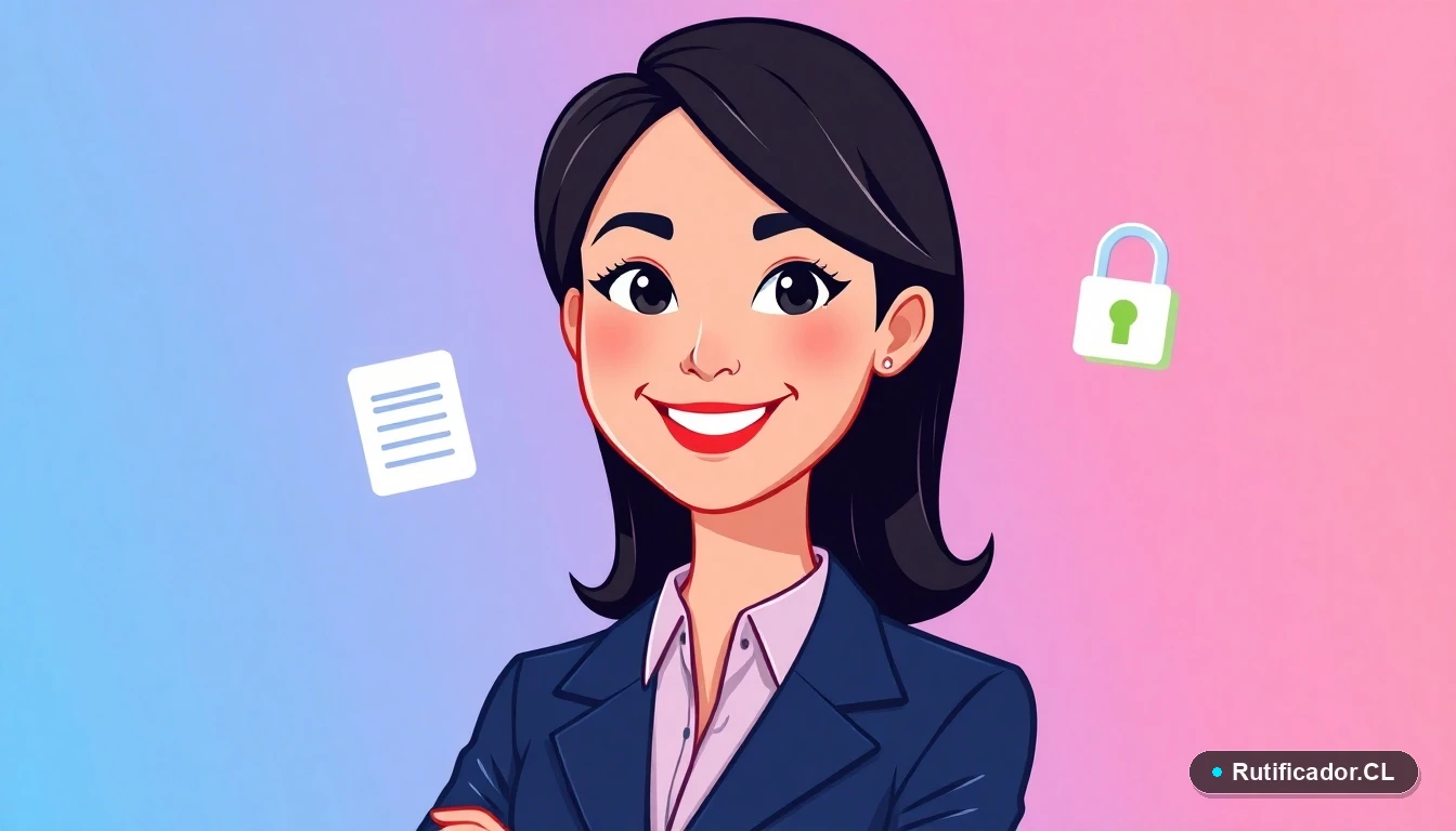 Profesional chilena verifica RUT de empresa en documento digital seguro, respetando la privacidad.