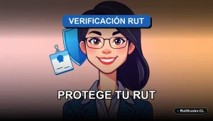 Ilustración de una profesional chilena sonriendo junto a un escudo digital, representando la verificación segura del RUT en Chile.
