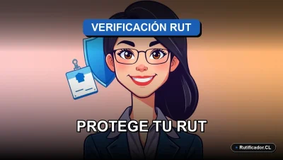 Ilustración de una profesional chilena sonriendo junto a un escudo digital, representando la verificación segura del RUT en Chile.