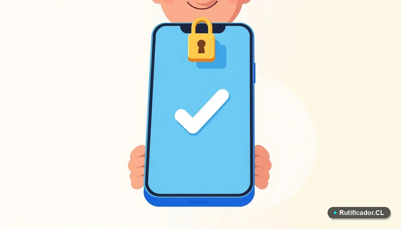 Icono de teléfono inteligente con un checkmark en la pantalla, representando la verificación segura del RUT en Chile.