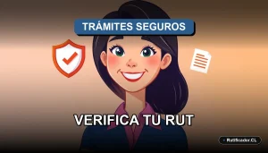 Ilustración de una profesional chilena verificando su RUT de forma segura y legal en un estilo corporativo moderno.