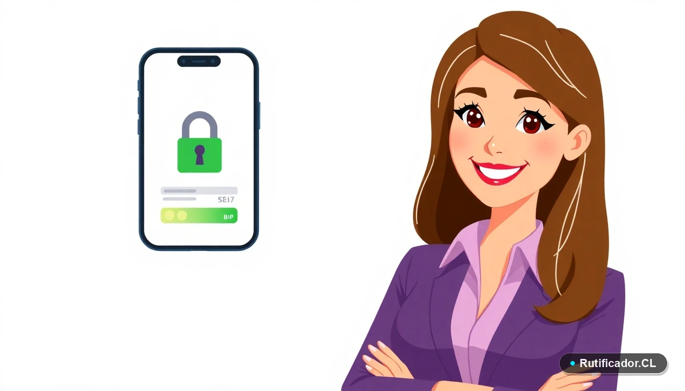 Mujer verificando el sitio web oficial de recarga Bip en su smartphone de forma segura