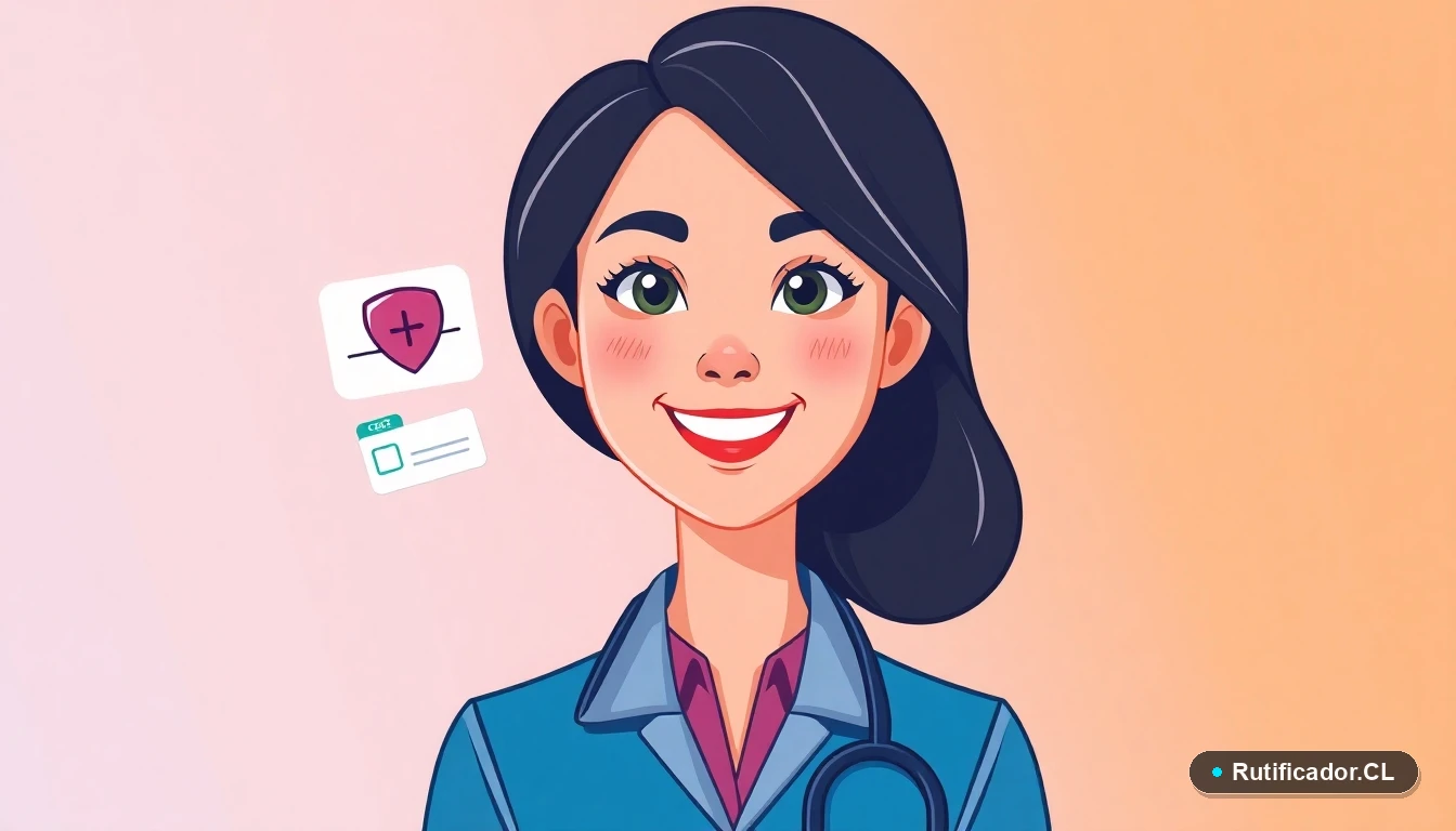 Ilustración de mujer extranjera realizando trámite de afiliación a Fonasa en Chile de forma segura.