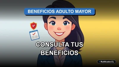 Ilustración de una profesional joven sonriendo junto a un escudo digital, representando la consulta de beneficios para el adulto mayor en Chile.