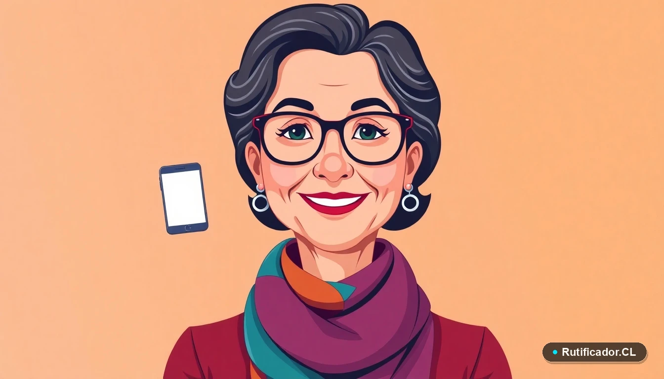 Ilustración de una mujer adulta mayor consultando beneficios del Estado de forma segura en su teléfono.