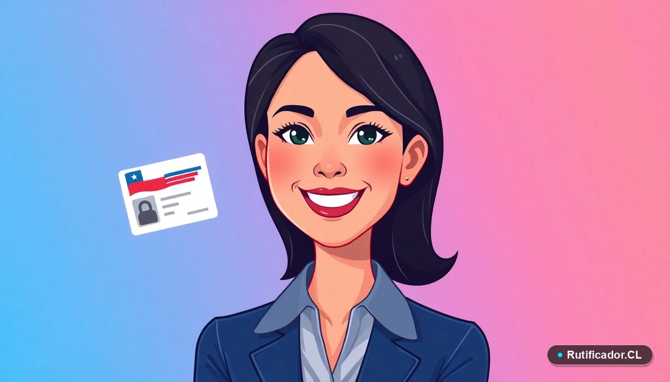 Ilustración de mujer profesional consultando documento de identidad chileno para cambio de nombre.
