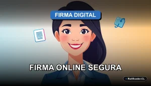 Guía legal 2026 para firmar documentos en línea de forma segura con tu RUT en Chile. Personaje profesional sonriente.