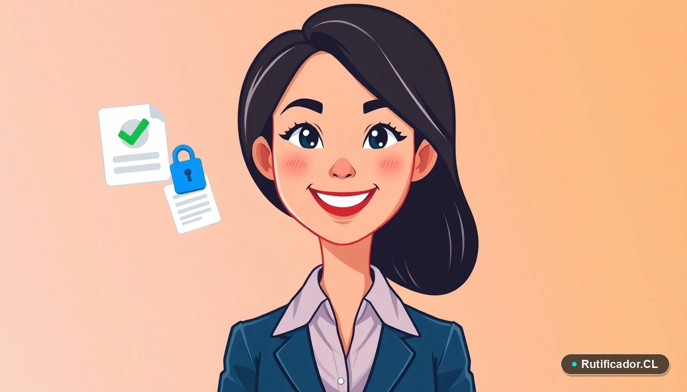 Mujer profesional firma documento digital con seguridad usando su RUT en Chile