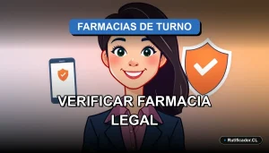 Guía oficial 2026 para verificar la legalidad de una farmacia de turno en Chile. Persona consultando un escudo de seguridad digital.