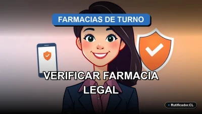 Guía oficial 2026 para verificar la legalidad de una farmacia de turno en Chile. Persona consultando un escudo de seguridad digital.
