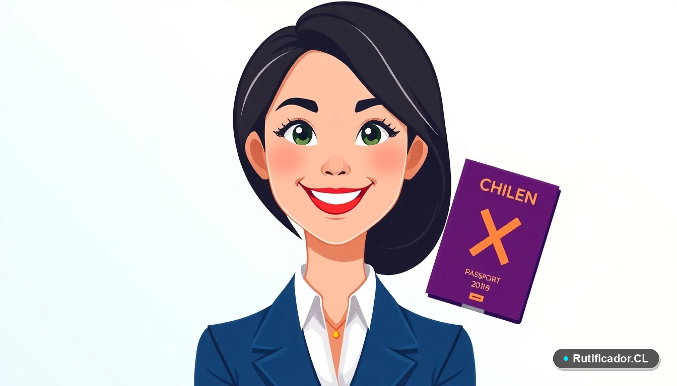 Ilustración de una profesional chilena junto a un pasaporte estilizado, representando el proceso de renuncia a la nacionalidad.