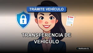 Ilustración de trámite de compraventa de auto en Chile con protección de datos personales.